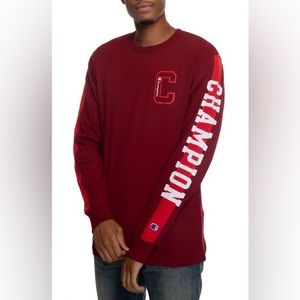Champion Men's Heritage Long Sleeve Tee Red Crewneck Graphic Logo Large